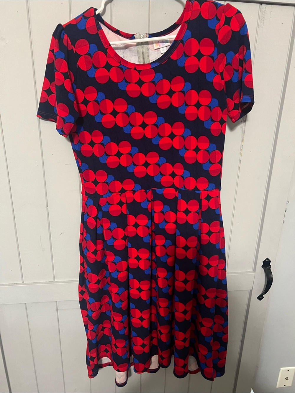 LuLaRoe Red & Blue Geometric Fit-and-Flare Dress